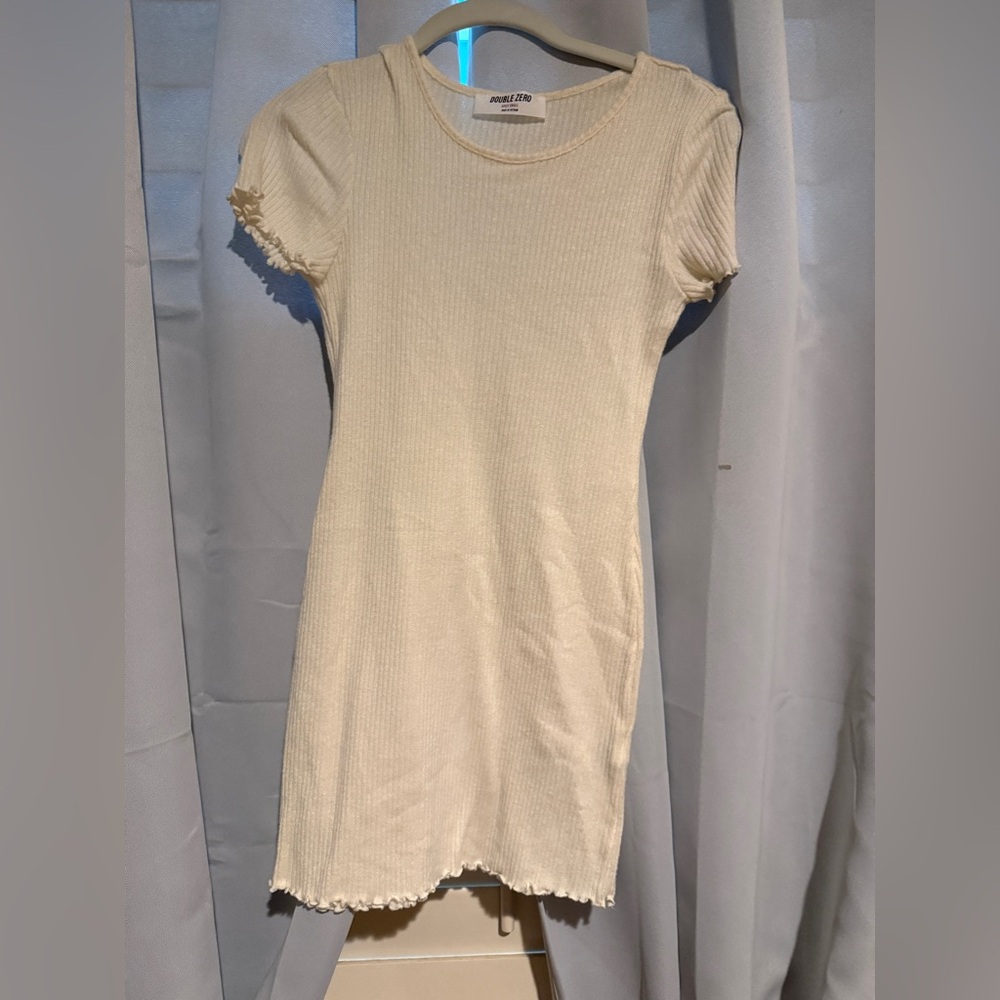 Double Zero Beige Ribbed Short Sleeve Dress